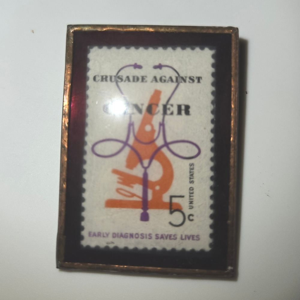 Vintage "Crusade Against Cancer" U.S. Postage Stamp Pin/Brooch (1965)